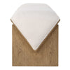 medium tone wood bench ivory sheepskin seat