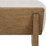 medium tone wood bench ivory sheepskin seat