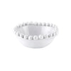 A set of two White Beaded Nut Bowls from Santa Barbara Design Studio sits gracefully against a plain white background, with elegant beads adorning the rims, making them perfect for any sophisticated table setting.