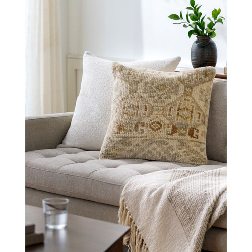 square accent pillow wool knotted neutral ethnic pattern