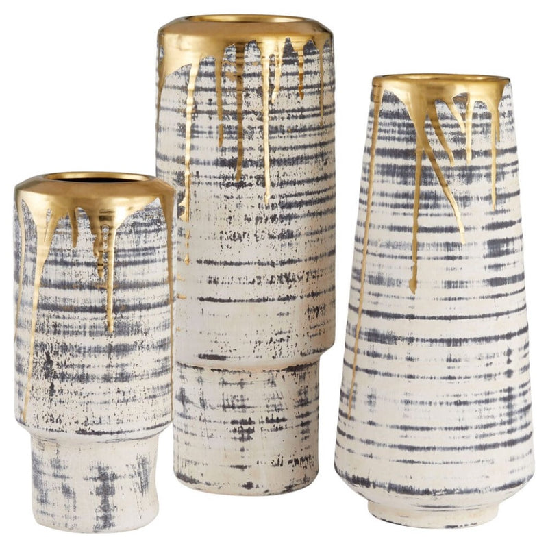 vase round beige black wash gold rim