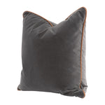 20" square pillow dark gray velvet brown leather piping