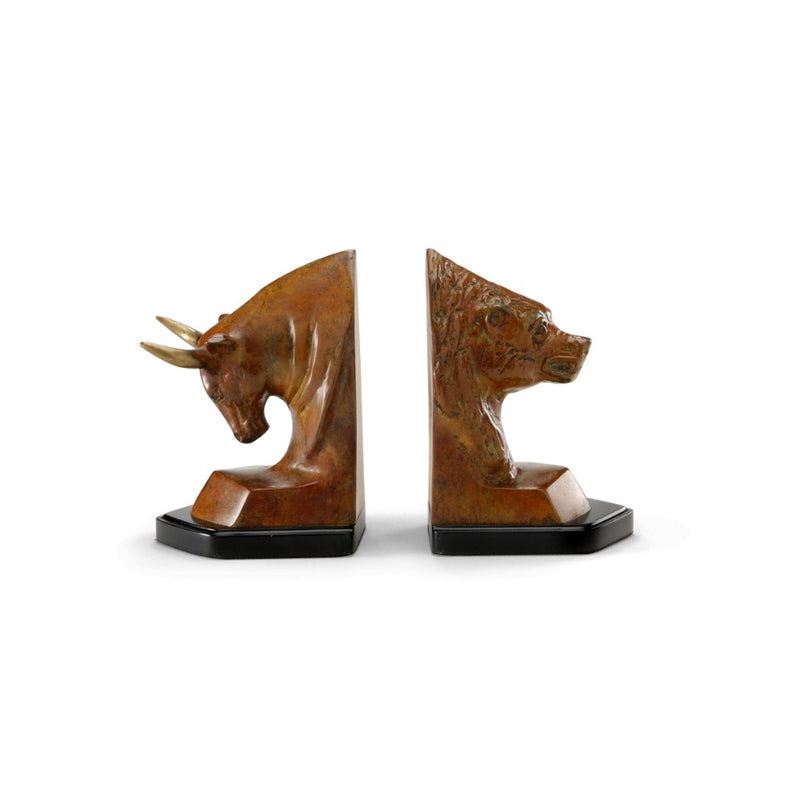 bull bear bookend set oxidized brass