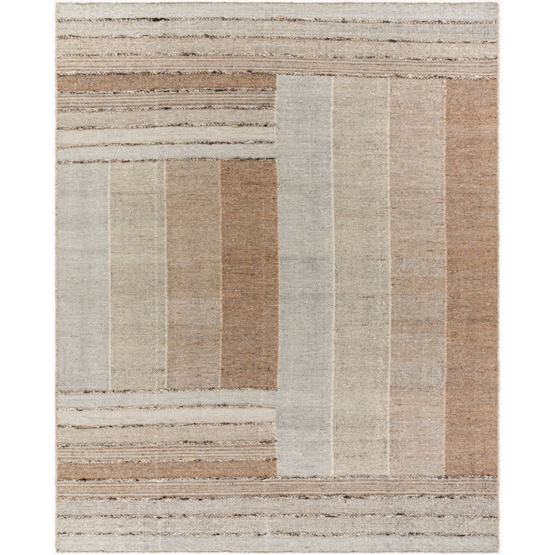 woven wool area rug neutral stripes