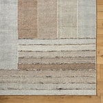 woven wool area rug neutral stripes