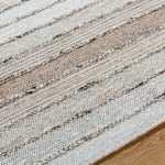 woven wool area rug neutral stripes