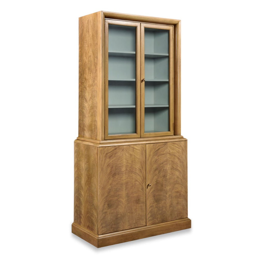 tall natural cabinet wood framed glass doors storage