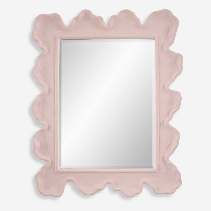 scalloped light pink-framed wall mirror organic shape waves