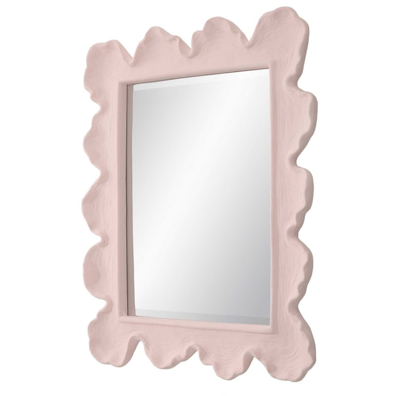 scalloped light pink-framed wall mirror organic shape waves