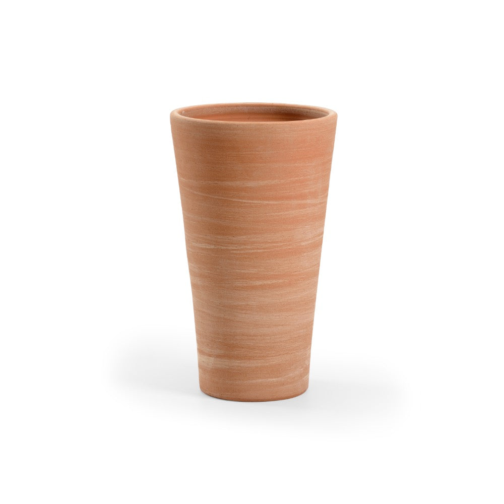 round tall terracotta cylinder planter