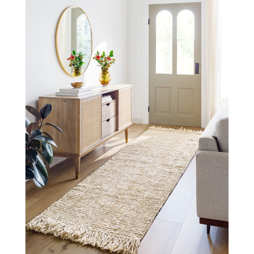 runner fringe edge natural hand woven jute cream