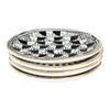 Black + White Stoneware Appetizer Plates (set of 4) by Creative Co-Op feature gold rims.