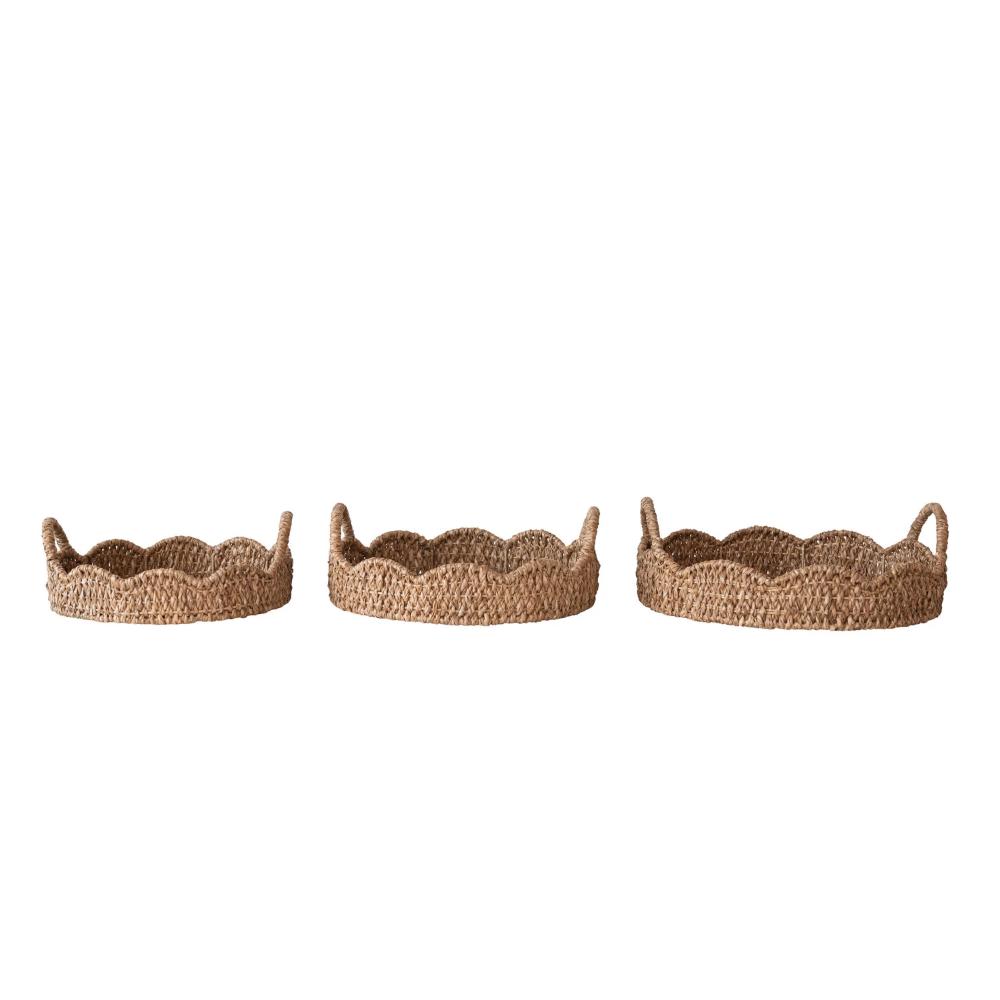 rattan bankuan natural scalloped tray set