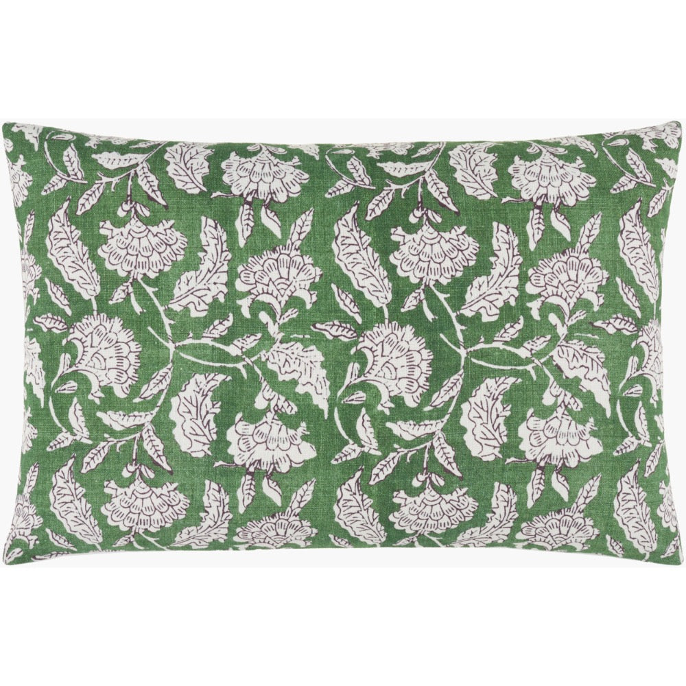 lumbar pillow printed white black vines green background