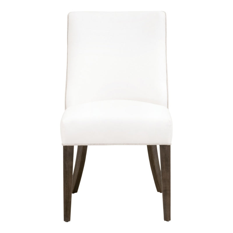 dark wood legs dining chair white seat natural linen back