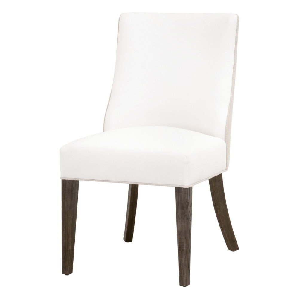 dark wood legs dining chair white seat natural linen back