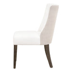 dark wood legs dining chair white seat natural linen back