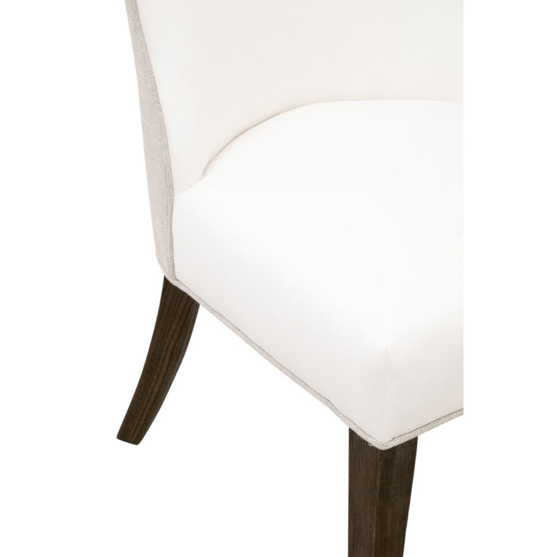 dark wood legs dining chair white seat natural linen back