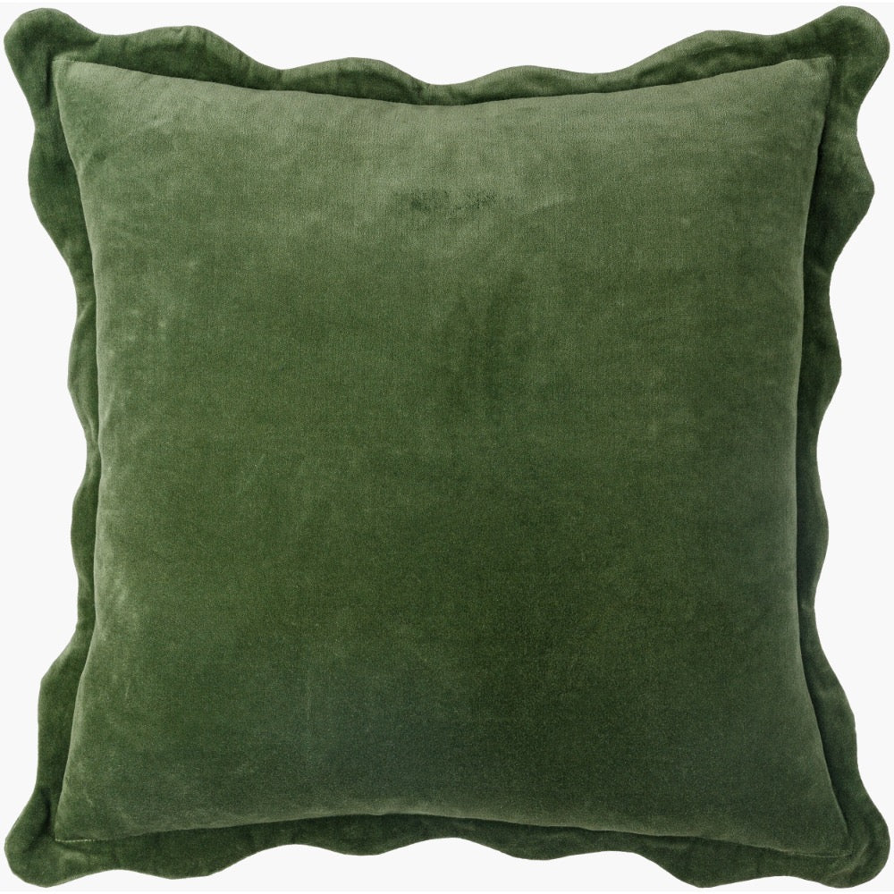 square accent pillow scalloped flange dark green velour