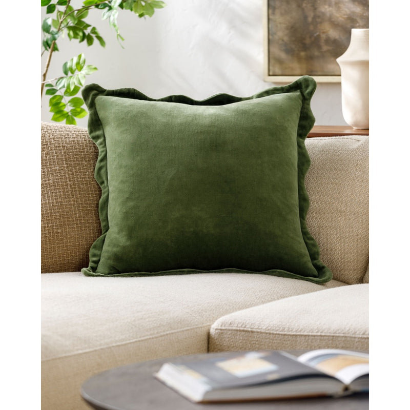 square accent pillow scalloped flange dark green velour