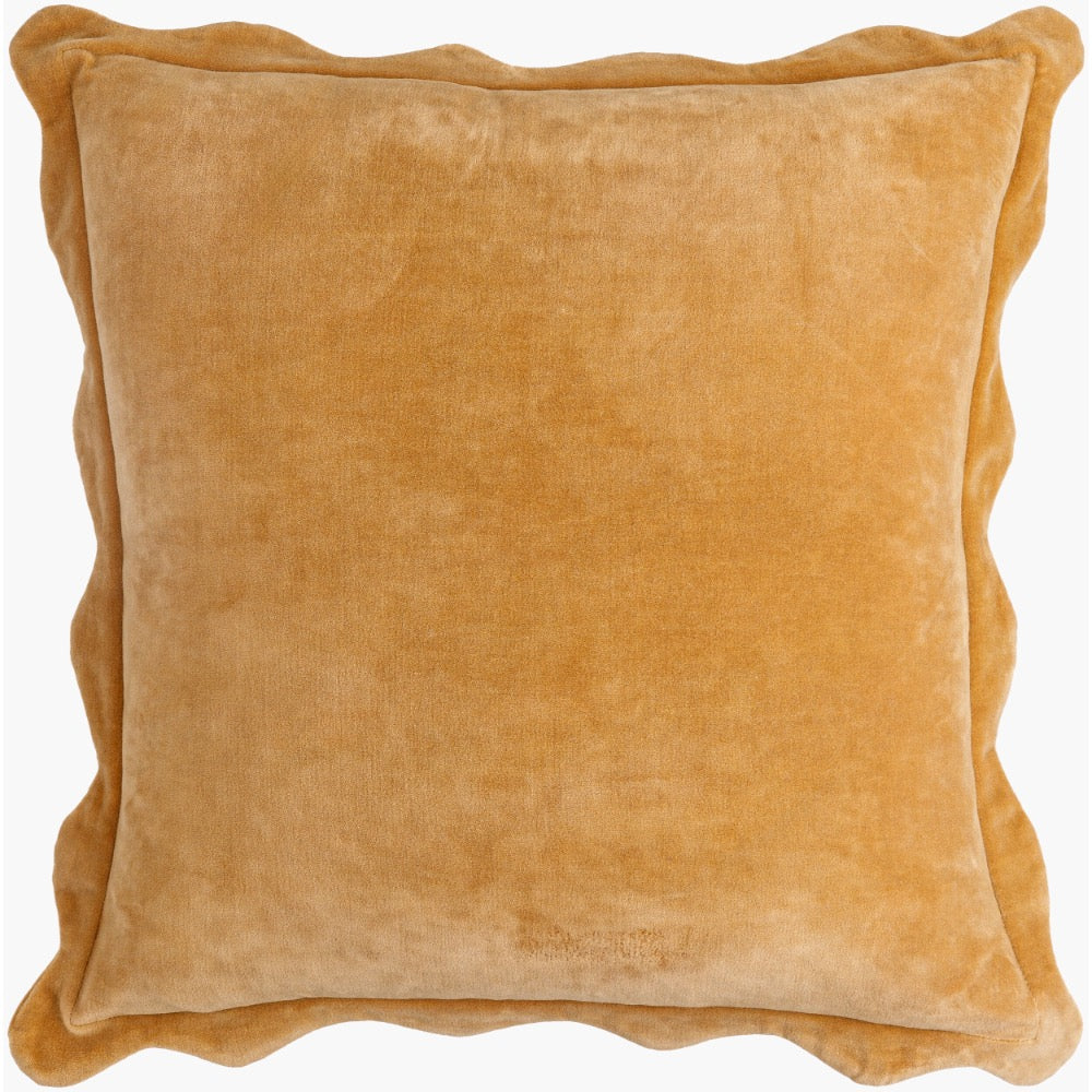 square accent pillow scalloped flange mustard gold velour