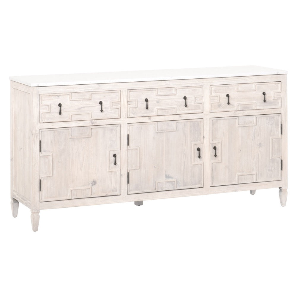 white wash reclaimed sideboard media cabinet transitional quartz top