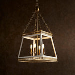 hanging lantern white frame brass detail chain 4 bulb