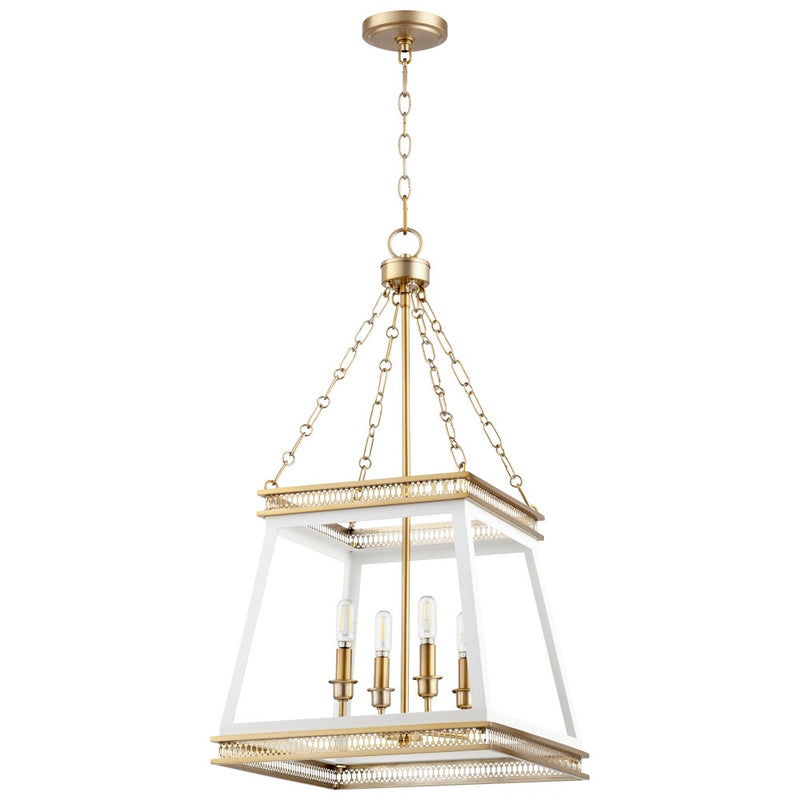 hanging lantern white frame brass detail chain 4 bulb