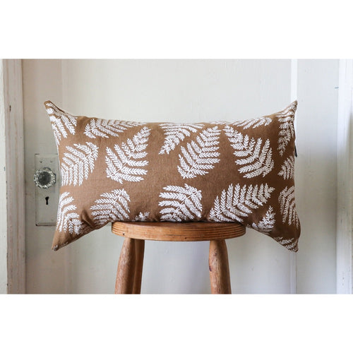 ginger brown lumbar pillow white ferns