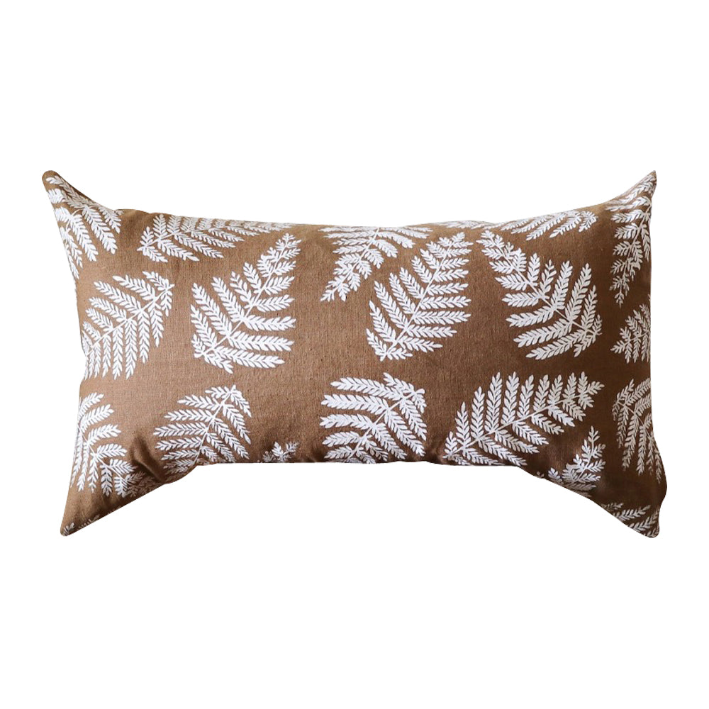 ginger brown lumbar pillow white ferns