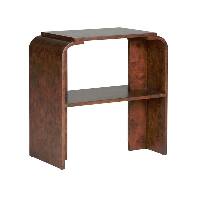 waterfall end table dark burlwood open shelf