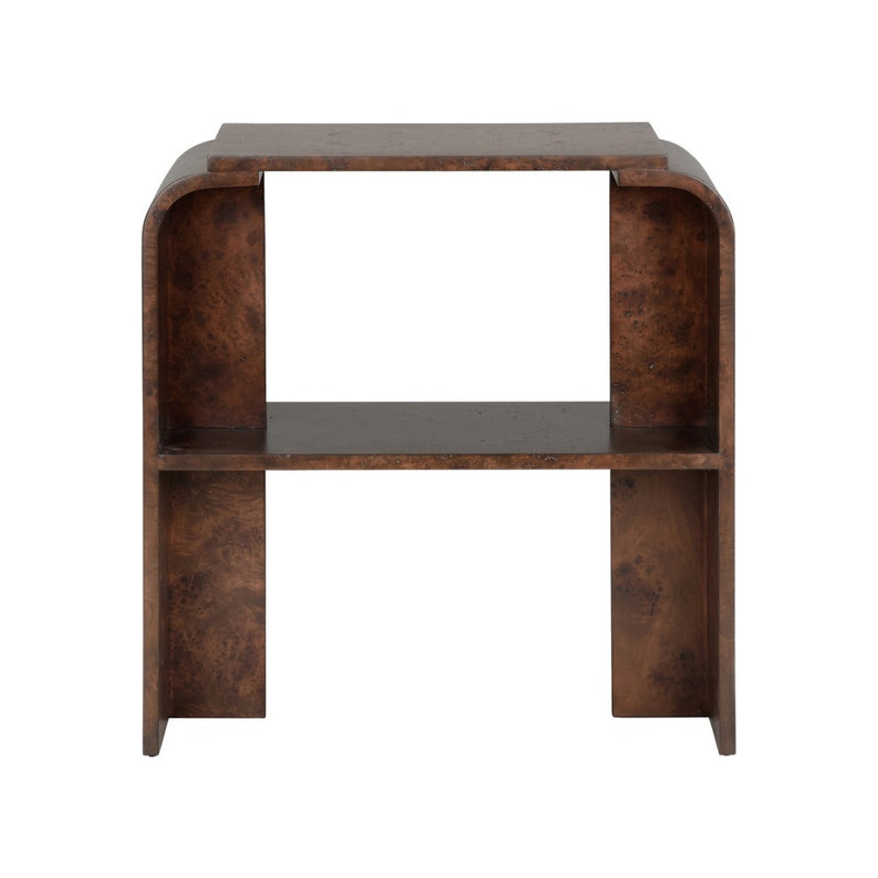 waterfall end table dark burlwood open shelf