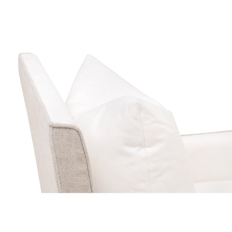 white upholstered arm chair linen back sides