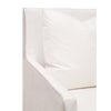 white upholstered arm chair linen back sides