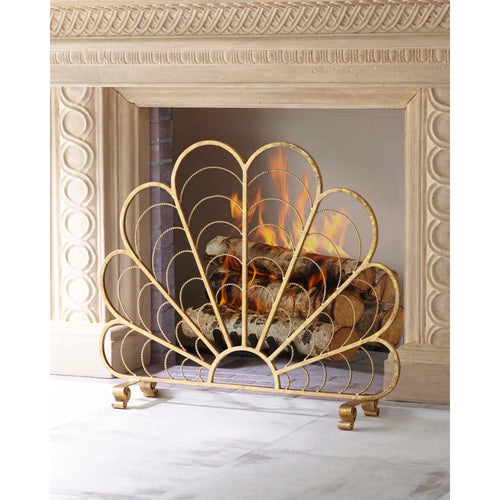 gold single panel iron shell fire screen