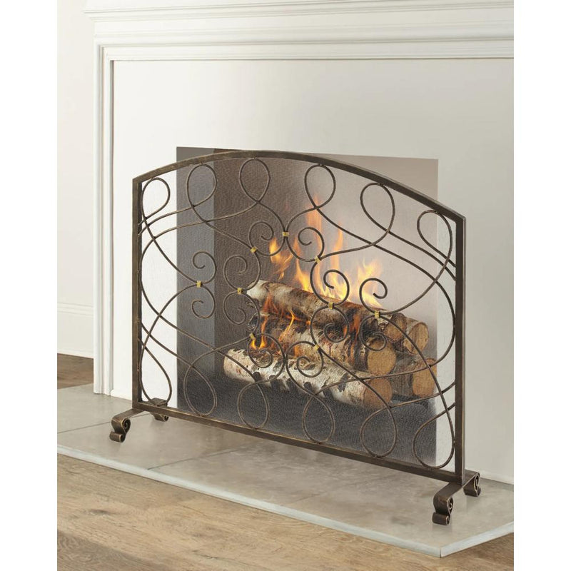 fire screen arched dark gold mesh loop