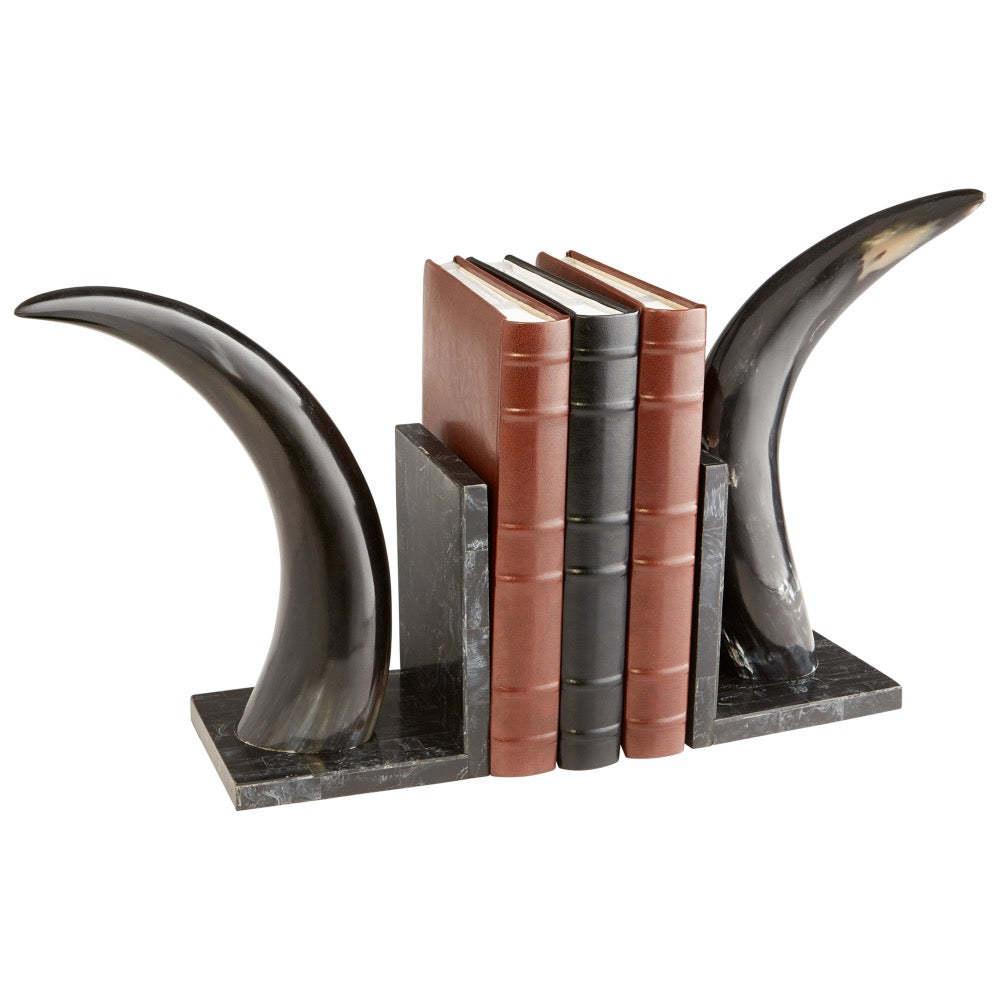 black resin L-shaped bookends horns