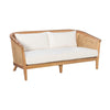 settee sofa natural wood rattan cane sides back white cushions