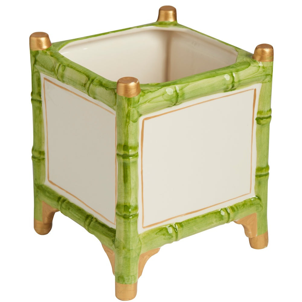 square white green gold cache pot