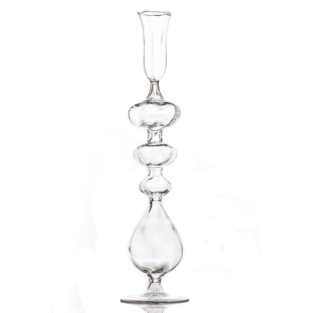 tall clear glass mouth-blown taper candleholder