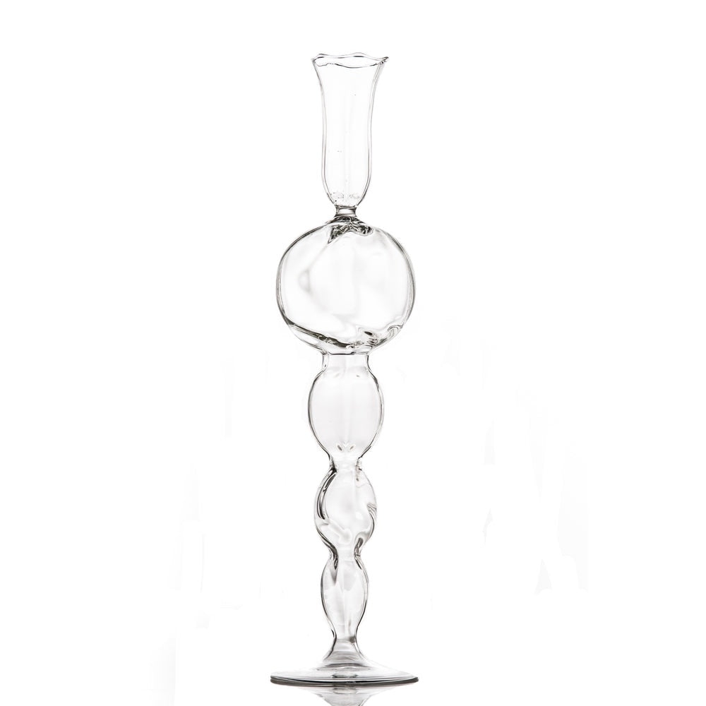 tall clear glass mouth-blown taper candleholder