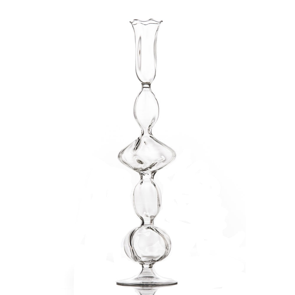 tall clear glass mouth-blown taper candleholder