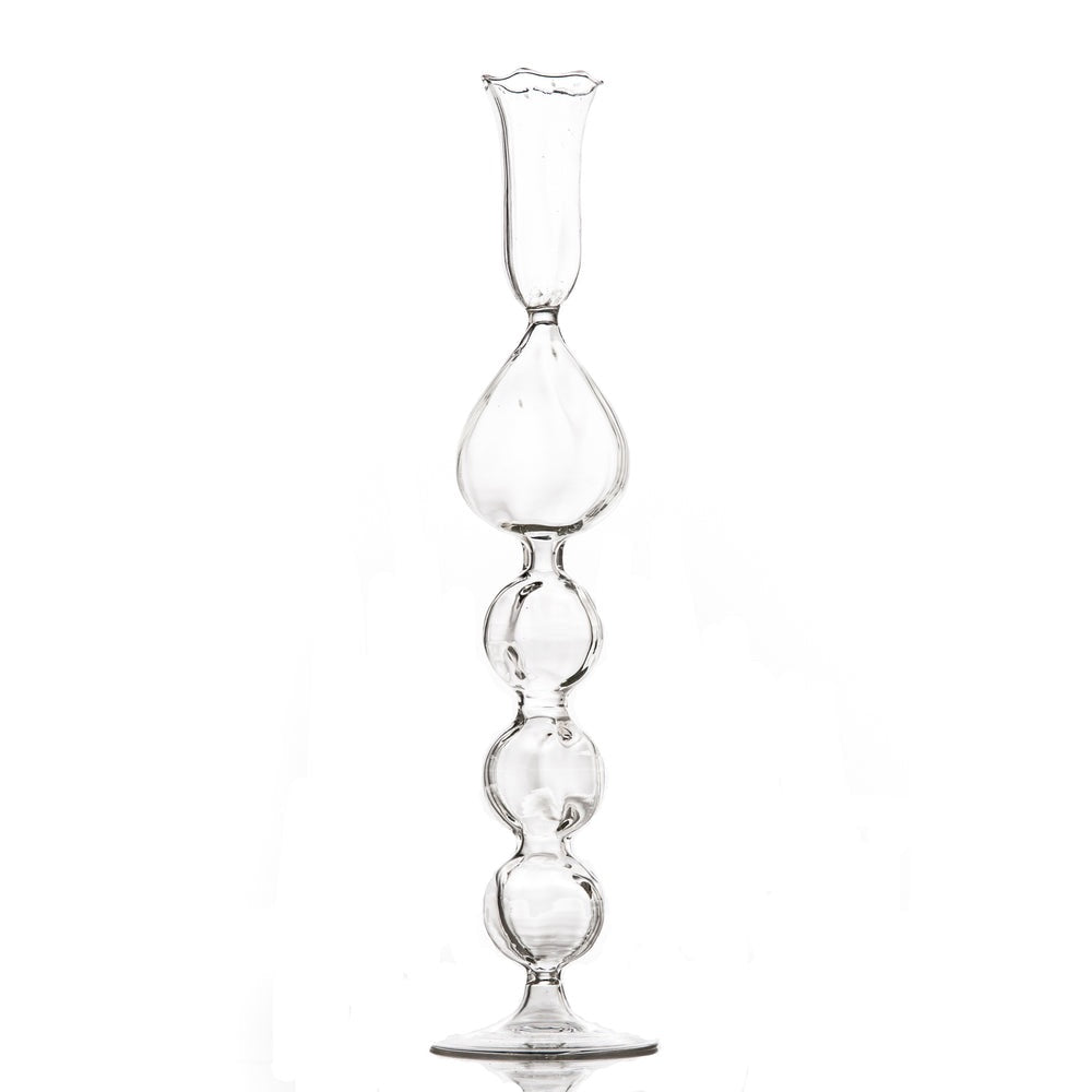 tall clear glass mouth-blown taper candleholder