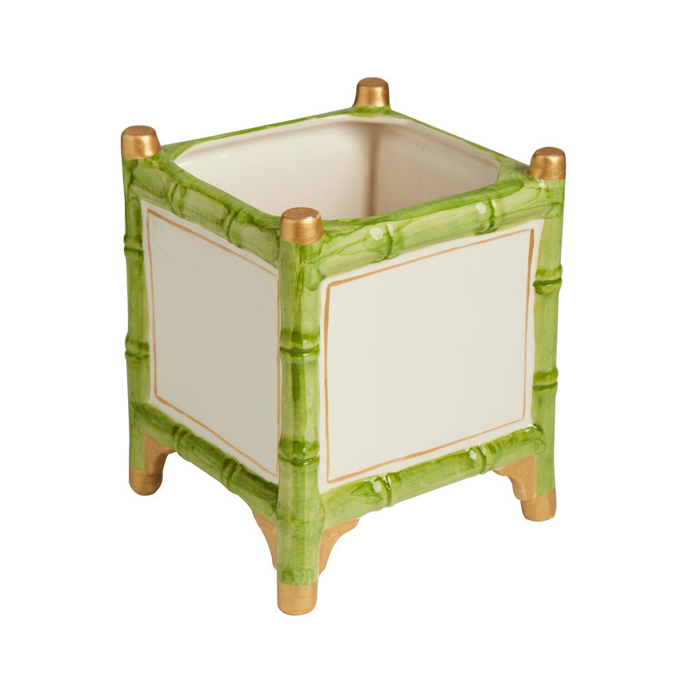 square white green gold cache pot