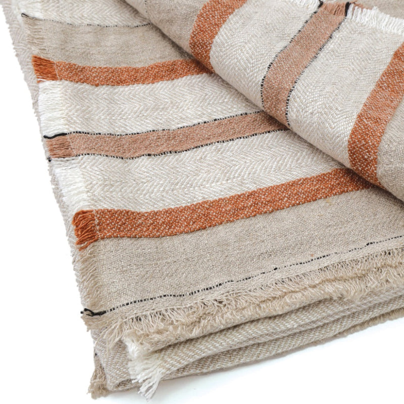 natural tan linen throw rust ivory herringbone stripes