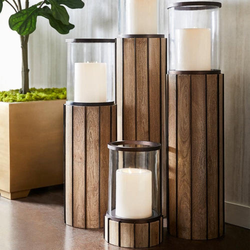 tall mango wood column candle hurricane 