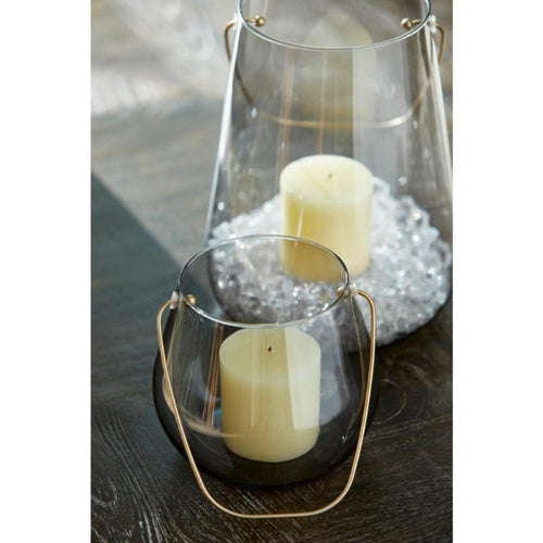 smoked glass short candle hurricane brass handle