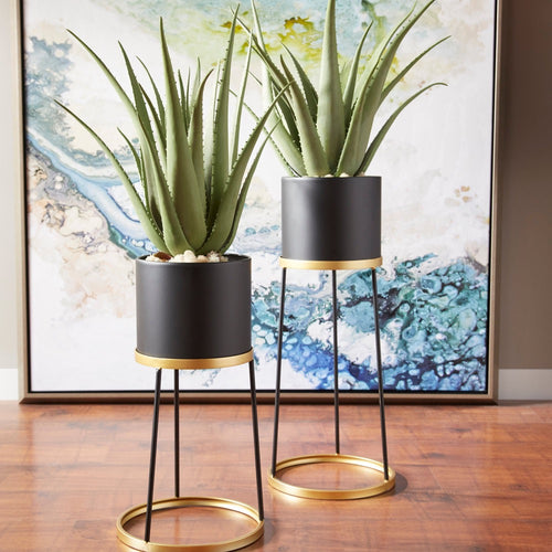 black gold round planter stand