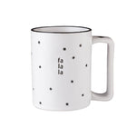 festive holiday mug black white debossed message