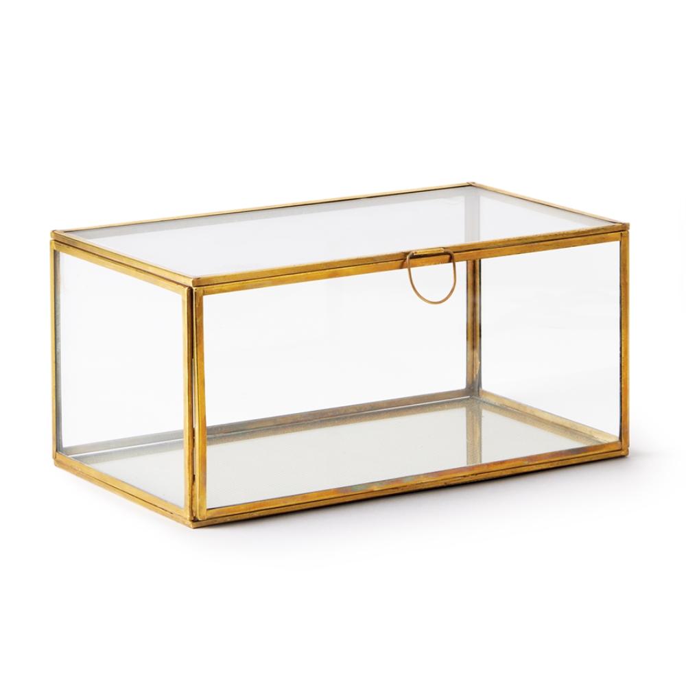 rectangular display box glass antique brass loop closure